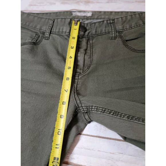 FREE PEOPLE Womens 31 Jeans Straight Leg Mid Rise Olive Green Distressed Denim - Picture 9 of 11